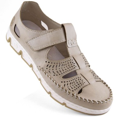 Scarpe Rieker W RKR651 beige in pelle traforata con velcro