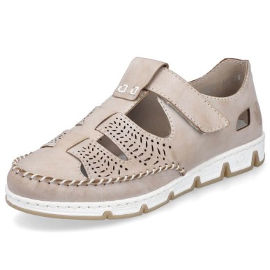 Scarpe Rieker W RKR651 beige in pelle traforata con velcro