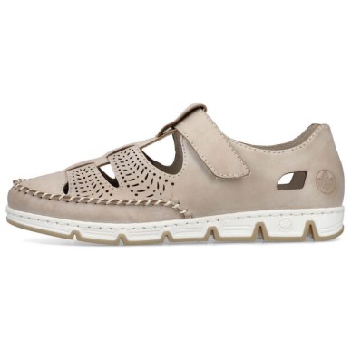 Rieker W RKR651 beige leather openwork shoes with velcro