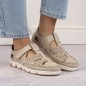 Scarpe Rieker W RKR651 beige in pelle traforata con velcro