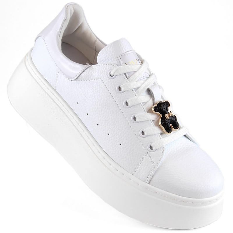 Leather platform shoes with a teddy bear Vinceza W JAN276B, white