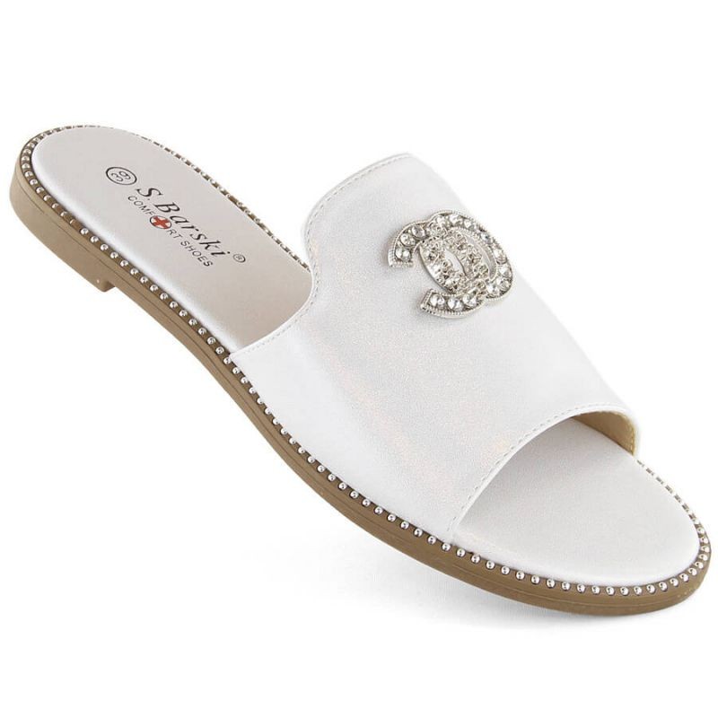 Comfortable flip-flops with zircons S.Barski W OLI258B white