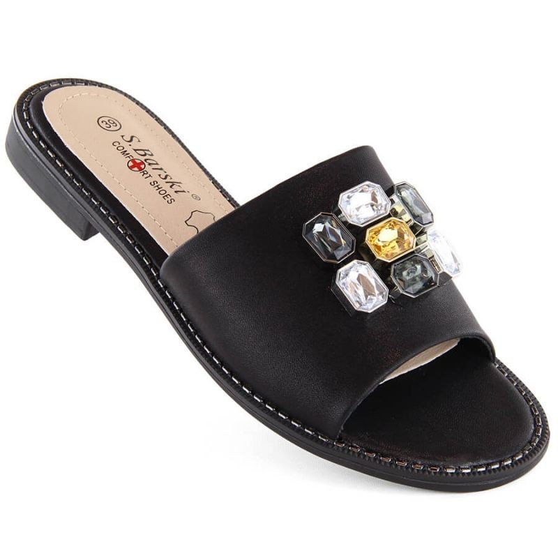 Flip-flops with rhinestones S.Barski W OLI262A, black