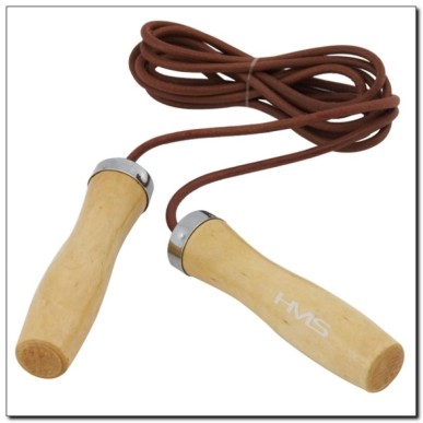 Leather skipping rope with a wooden handle HMS SK07