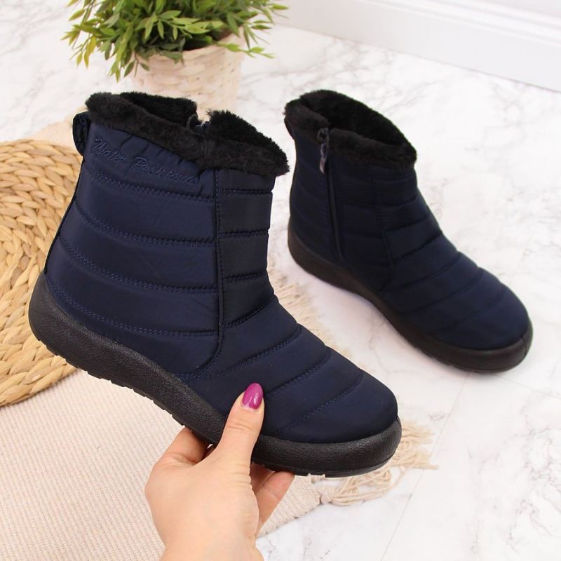 Waterproof snow boots with zipper NEWS W EVE181B navy blue