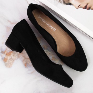 Sergio Leone W SK354C suede block pumps, black