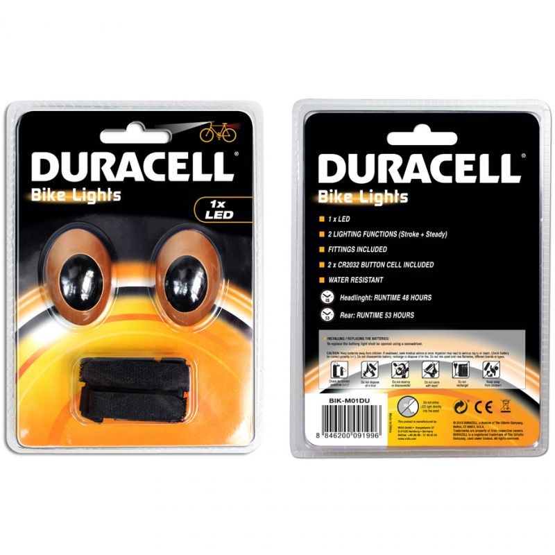 Bicycle Lights Set Duracell Front + Rear 1 Led 00919