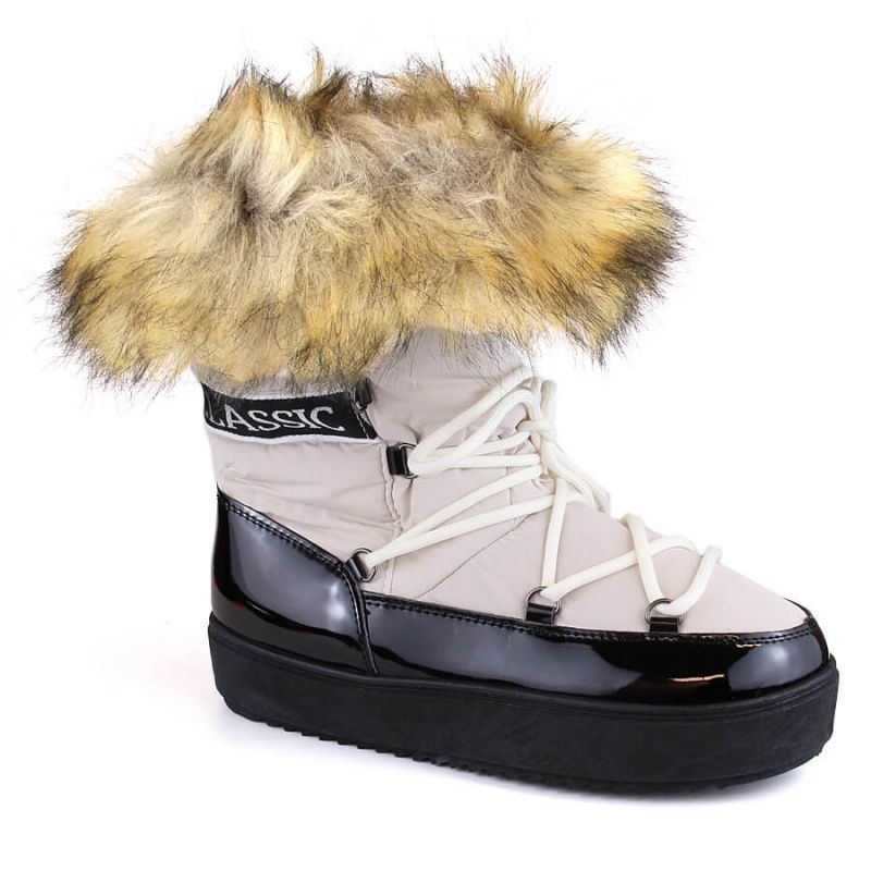 Vinceza W JAN262 beige lace-up snow boots with fur