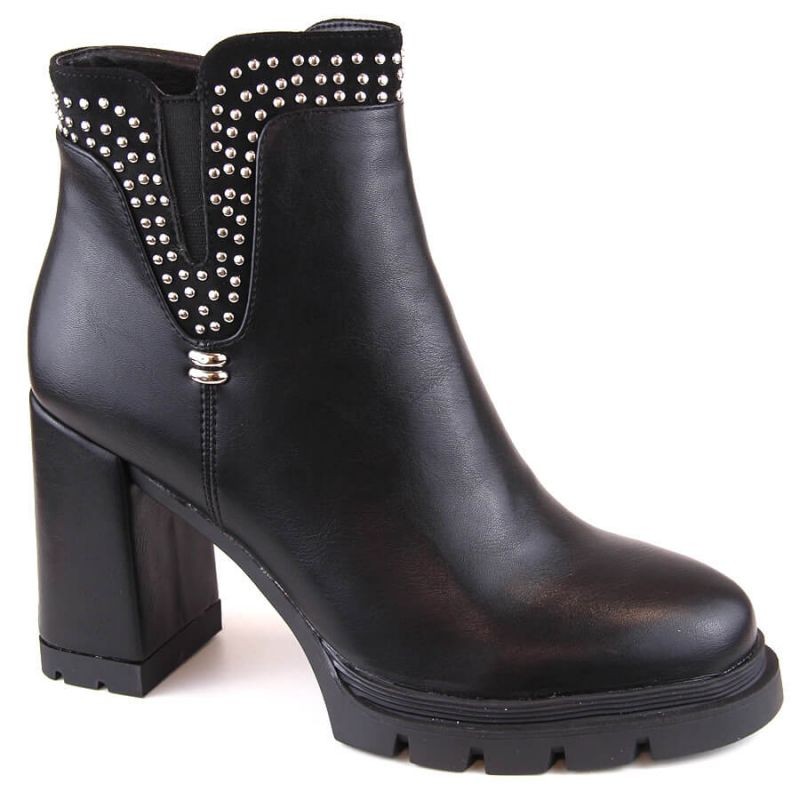 Insulated high-heeled ankle boots with rivets, Filippo W PAW495, black