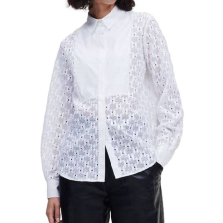 Karl Lagerfeld KL Monogram Lace Bib Shirt W 220W1600