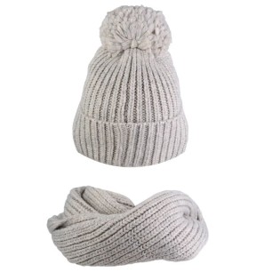 UGG Chunky Rib Knit Beanie Pom Set 21883-LGRY