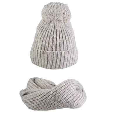 Set berretto con pompon in maglia a coste grosse UGG 21883-LGRY